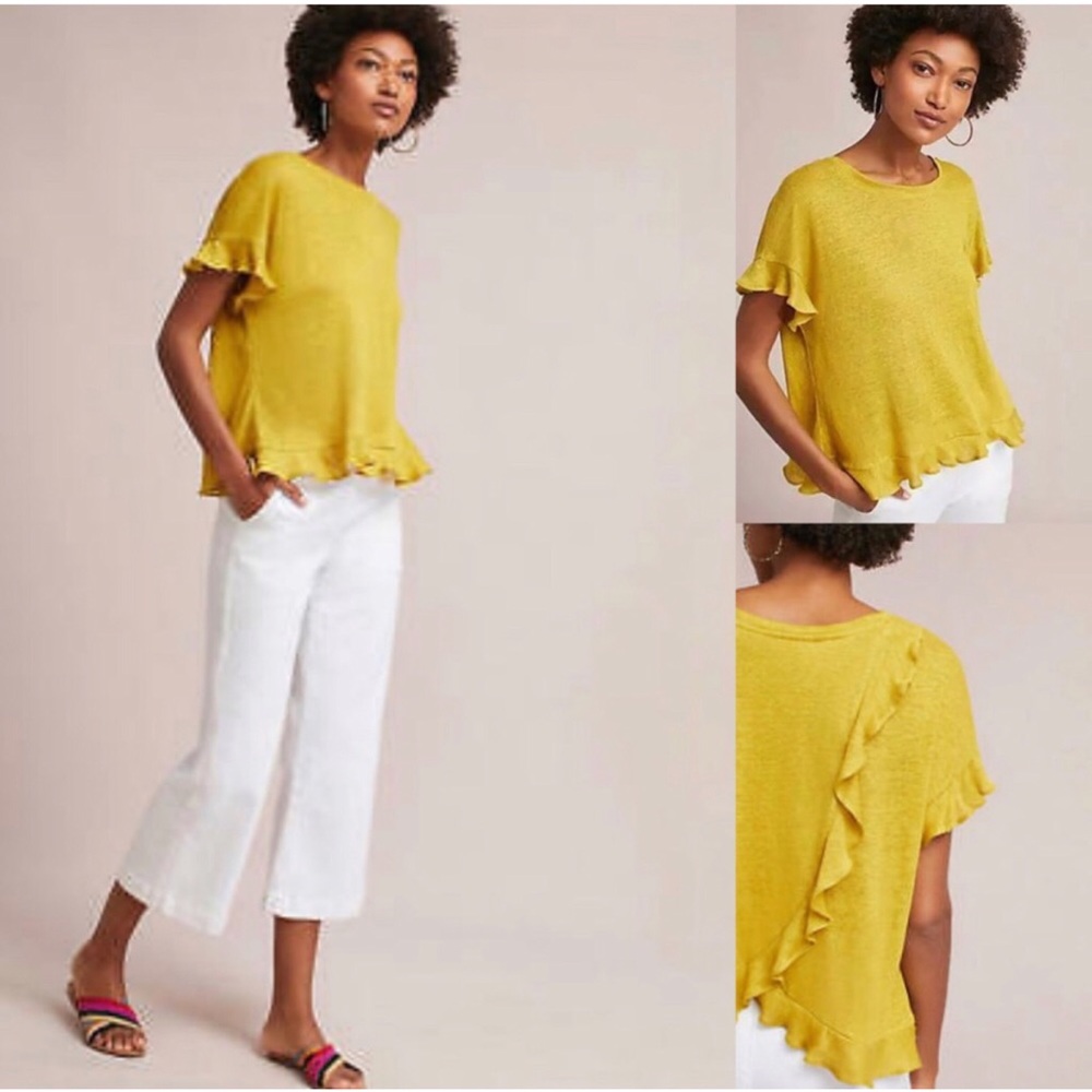 Anthropology ERI + ALI ruffle cross back blouse